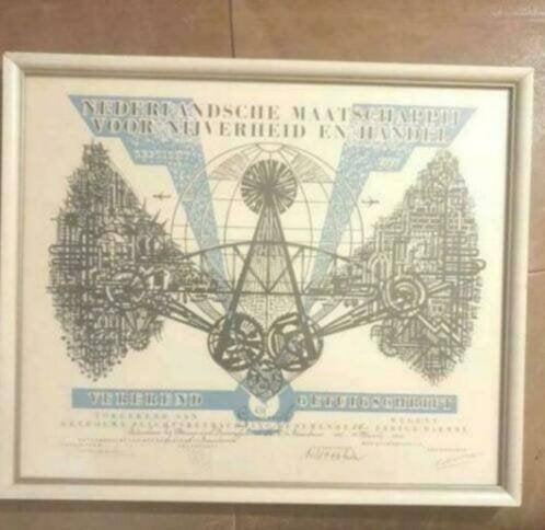 Getuigschrift Bruynzeel Zaandam G Duijf 1960 art deco stijl, Antiek en Kunst, Kunst | Litho's en Zeefdrukken, Ophalen