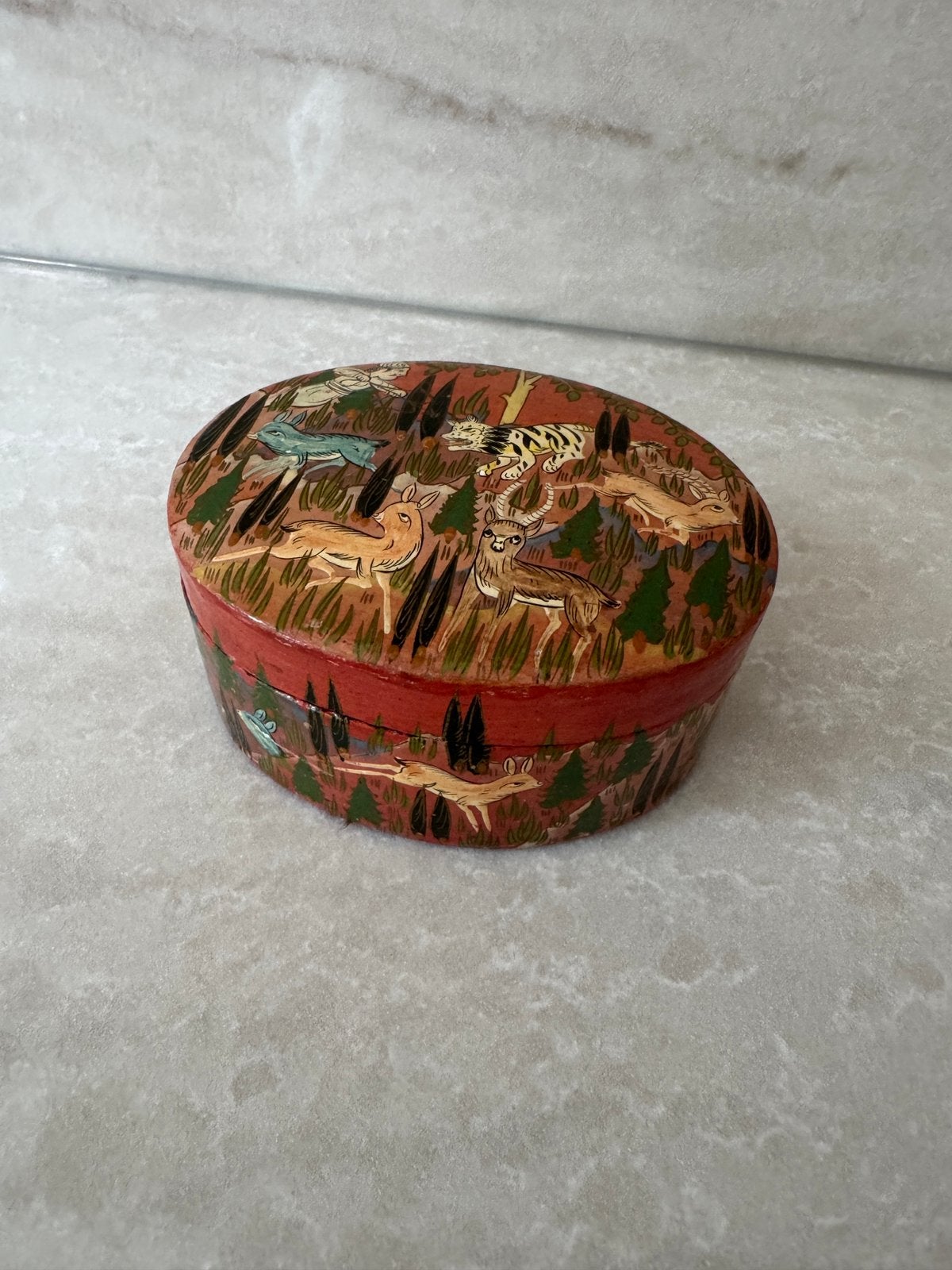 Vintage Kashmiri Doosje – Handgeschilderd (Papier-maché), Antiek en Kunst, Ophalen of Verzenden