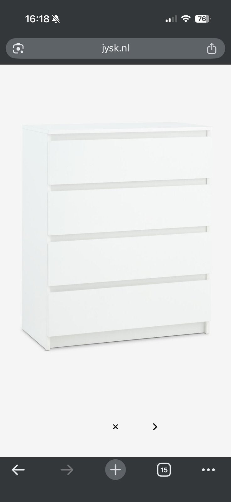 Witte ladekast met 4 laden - JYSK, Huis en Inrichting, Ophalen, Overige materialen, Nieuw, 50 tot 100 cm