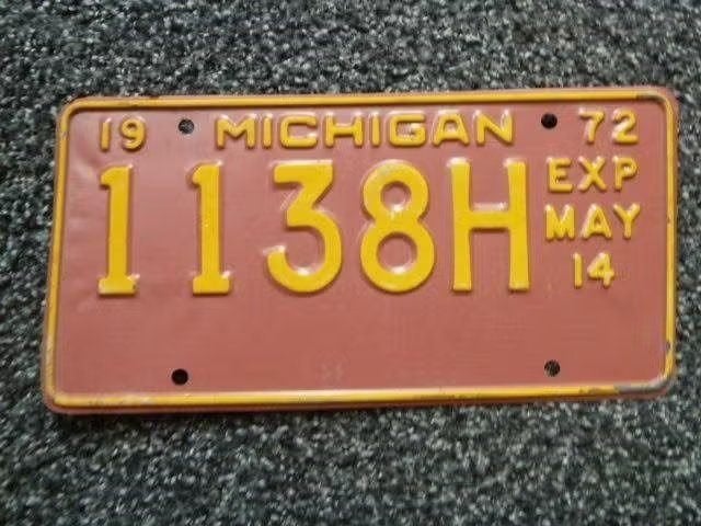 Kentekenplaat licenseplate Michigan 1972 USA, Verzenden, Gebruikt, Auto's
