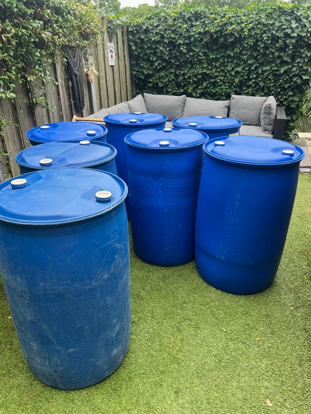 6 x Kunststof vaten 220 liter ,  als regenton of drijver, 150 liter of meer, Ophalen, Zo goed als nieuw