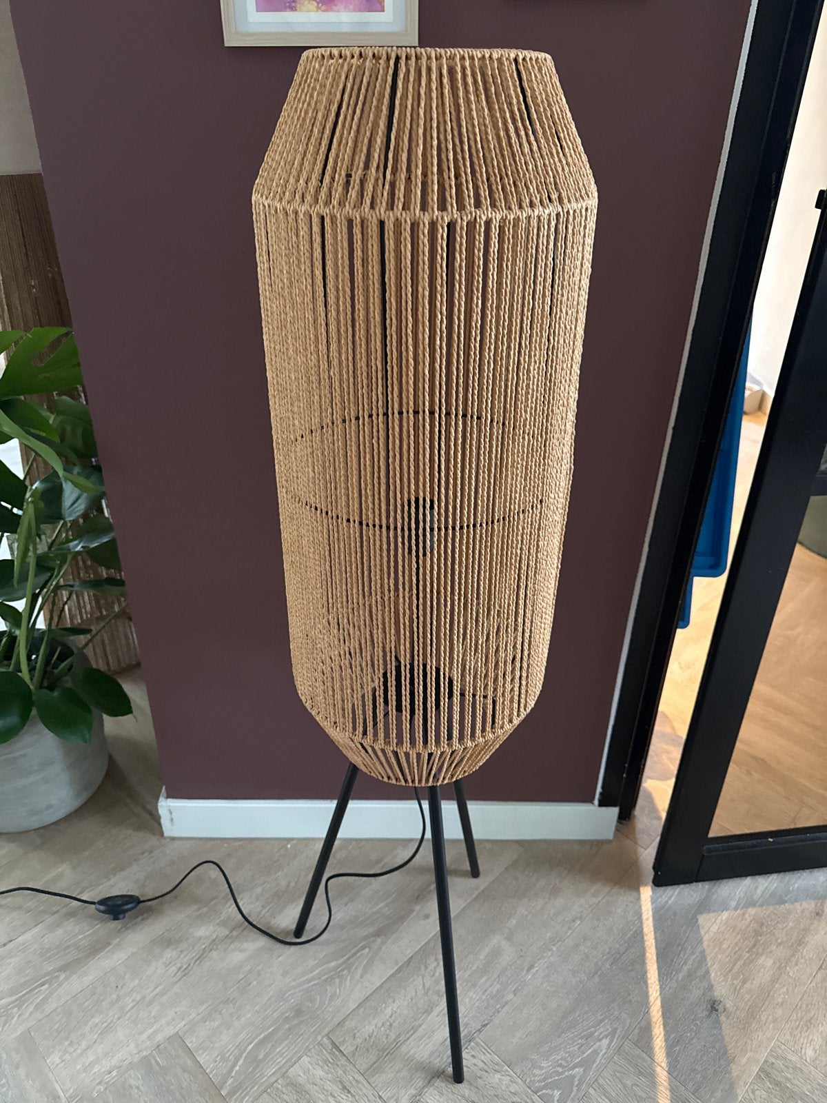 Stijlvolle staande lamp met touw design, Ophalen, Natuurlijk materiaal, E27 (groot), Zo goed als nieuw