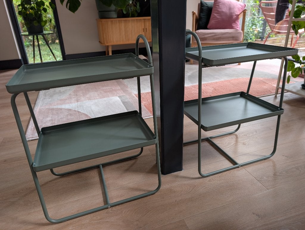 2x Ikea HATTÅSEN nachtkastje of bijzettafeltje, Ophalen, Minder dan 45 cm, Metaal of Aluminium, 55 tot 70 cm