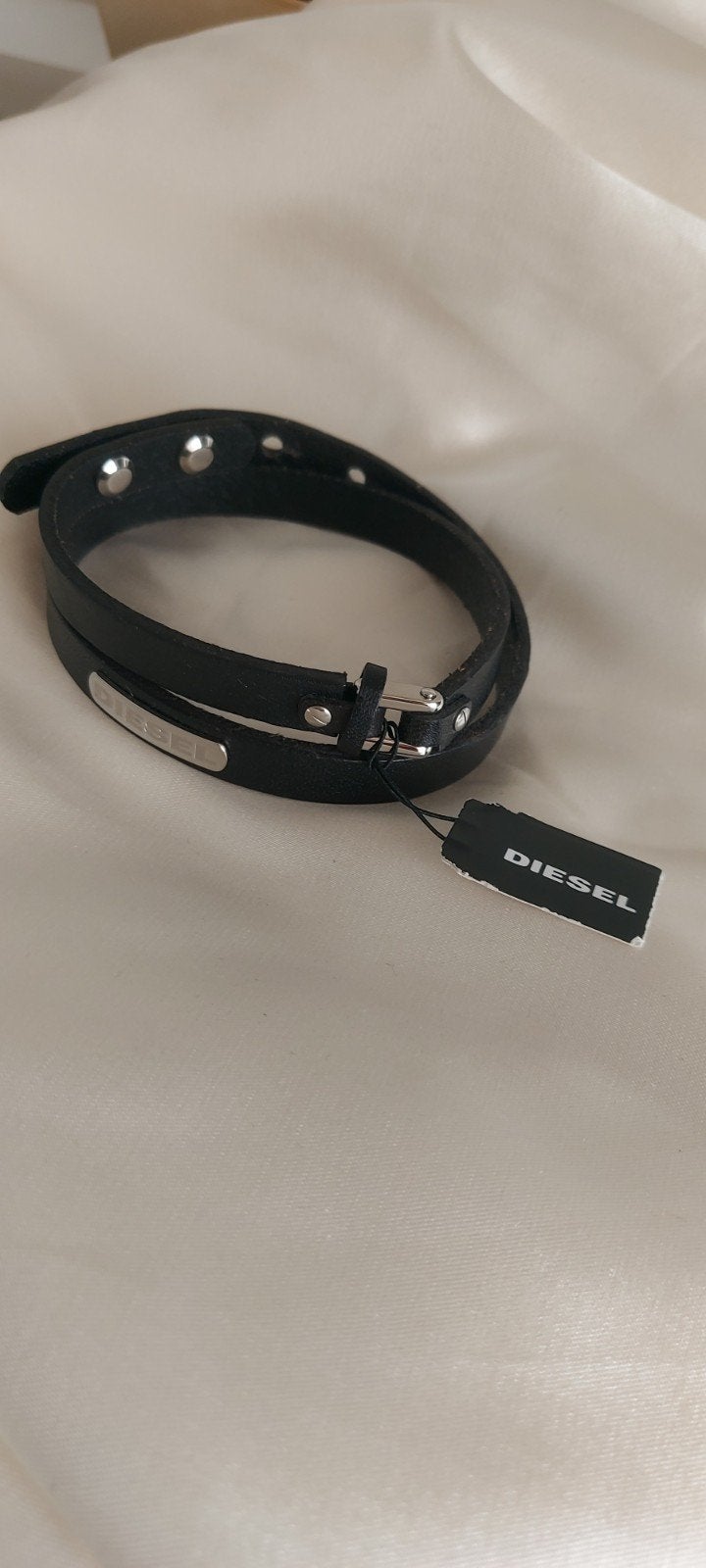 Diesel Leren Armband Zwart met Studs en RVS Sluiting, Sieraden, Tassen en Uiterlijk, Ophalen of Verzenden, Nieuw, Zwart, Leer