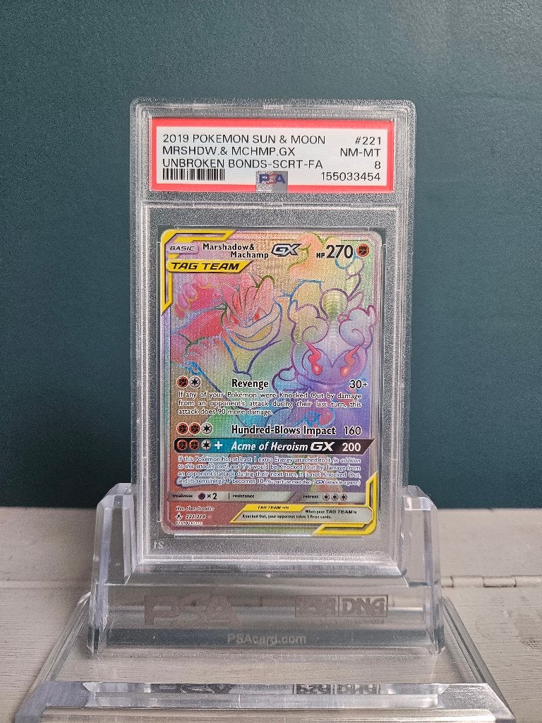 Marshadow & Machamp GX #221 Unbroken Bonds PSA 8, Ophalen of Verzenden, Nieuw