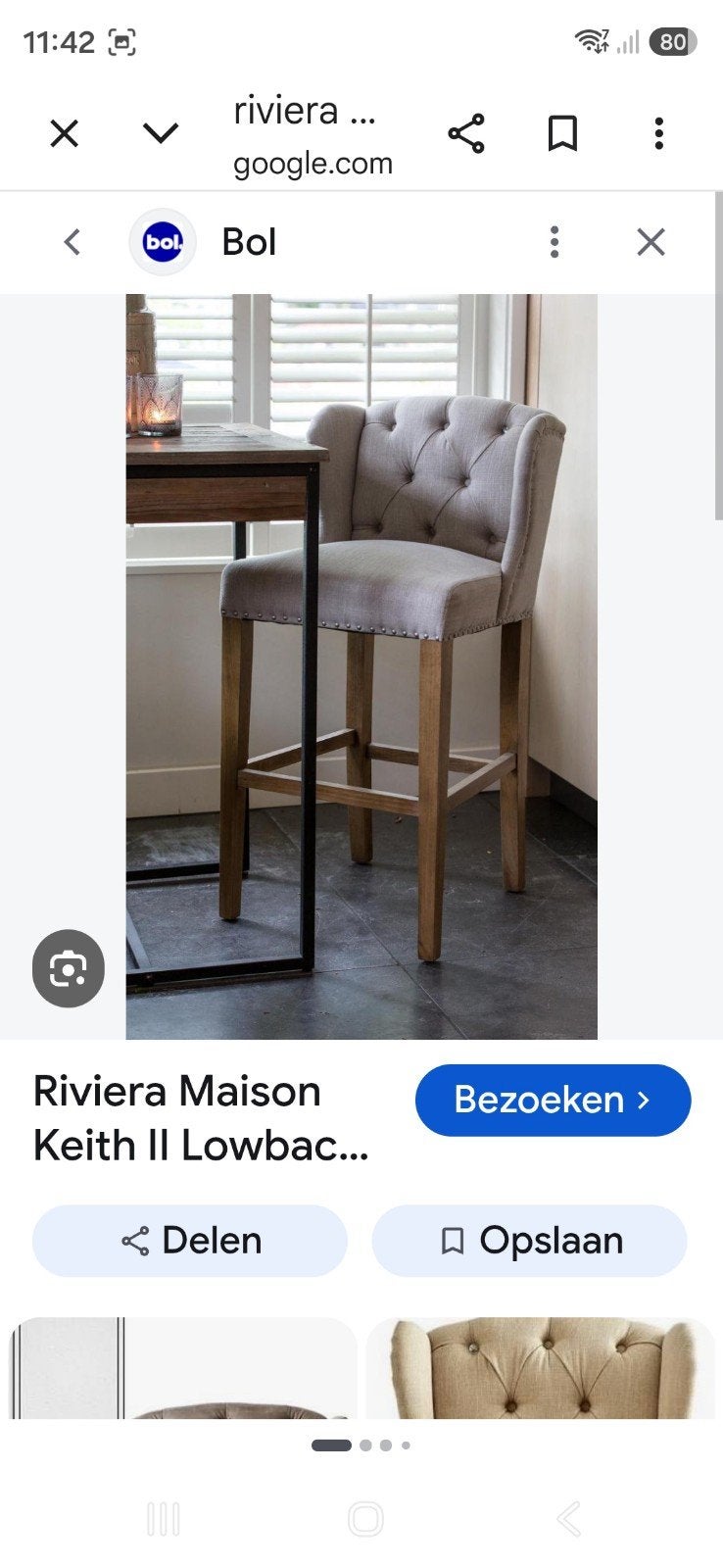 Riviera Maison Keith II Lowback barkruk - Grijs, Huis en Inrichting, Ophalen, Gebruikt, Hout, 90 cm of meer