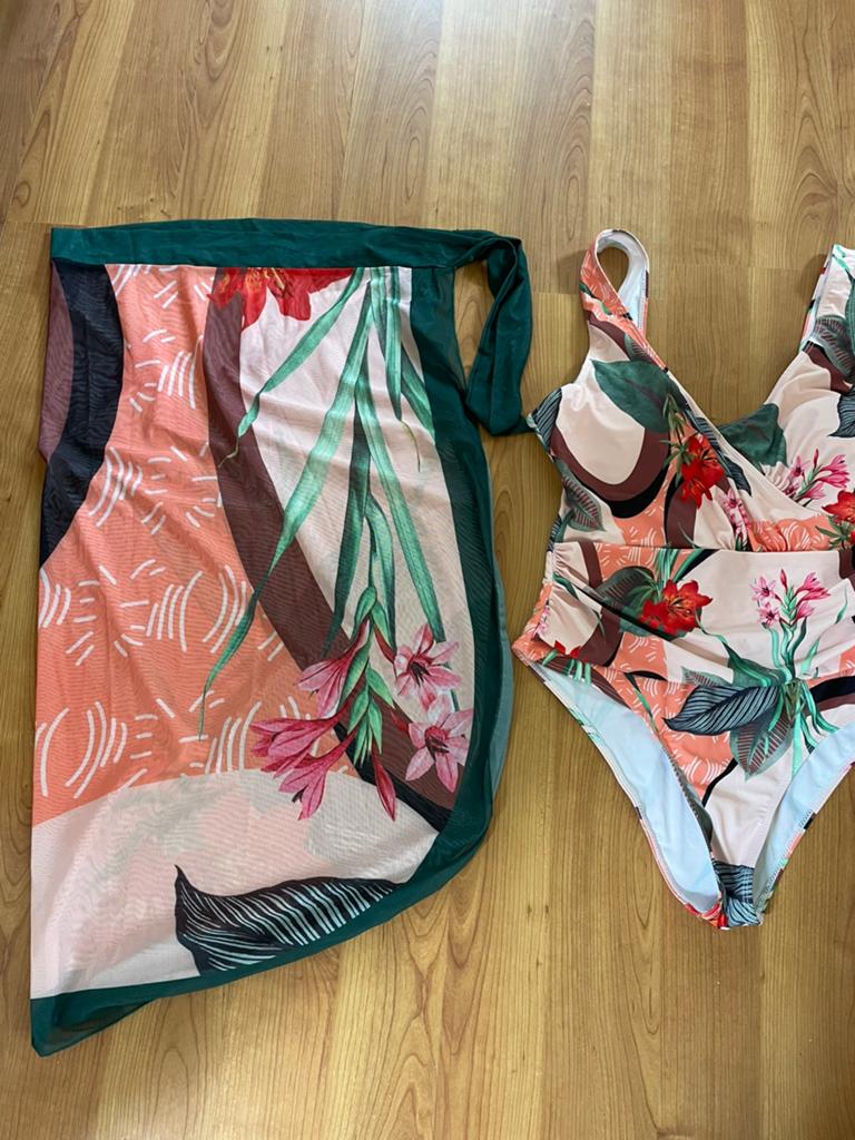 Badpak met omslagdoek, Ophalen of Verzenden, Zo goed als nieuw, Zwart, Badpak