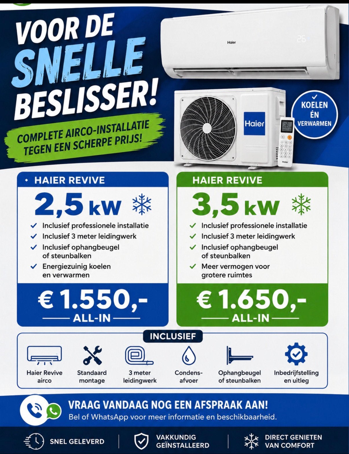️ Airco Plaatsing & Onderhoud, Nieuw, 3 snelheden of meer, Ophalen of Verzenden, 100 m³ of groter