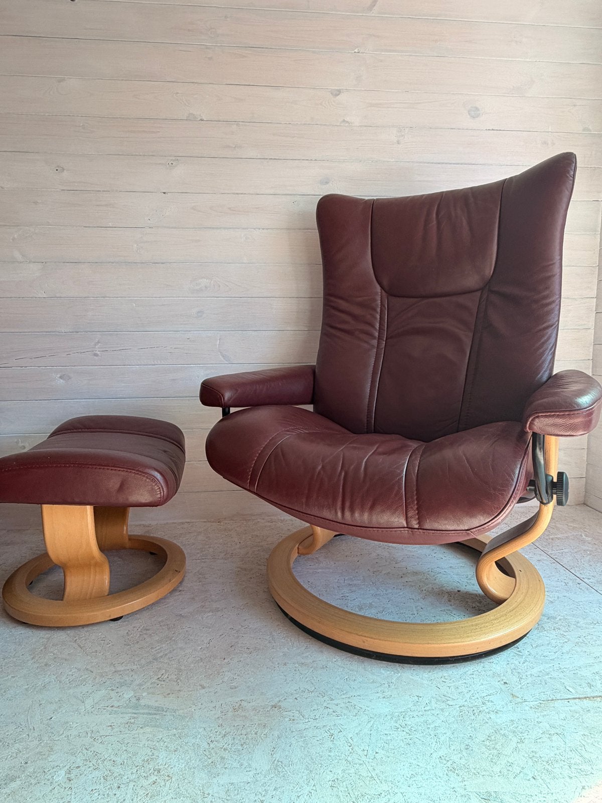 Stressless leren relax fauteuil in goede staat, stoel, Ophalen, Zo goed als nieuw, 50 tot 75 cm, Leer