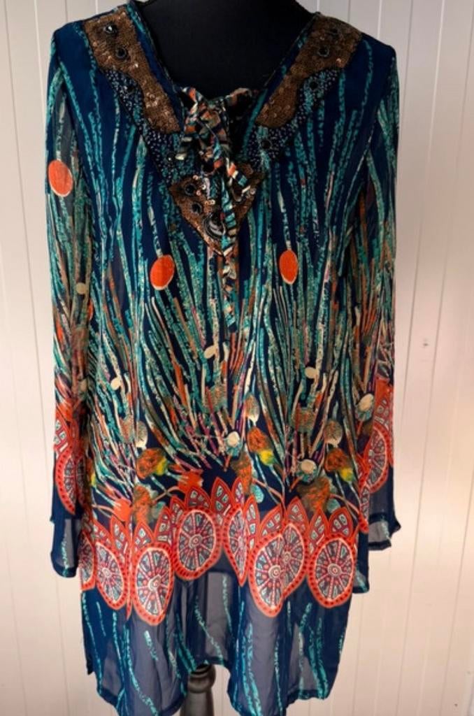 Geisha Tuniek/Jurk met Pailletten en Kralen - Maat XL, Kleding | Dames, Tops, Blauw, Maat 46/48 (XL) of groter, Nieuw, Ophalen of Verzenden
