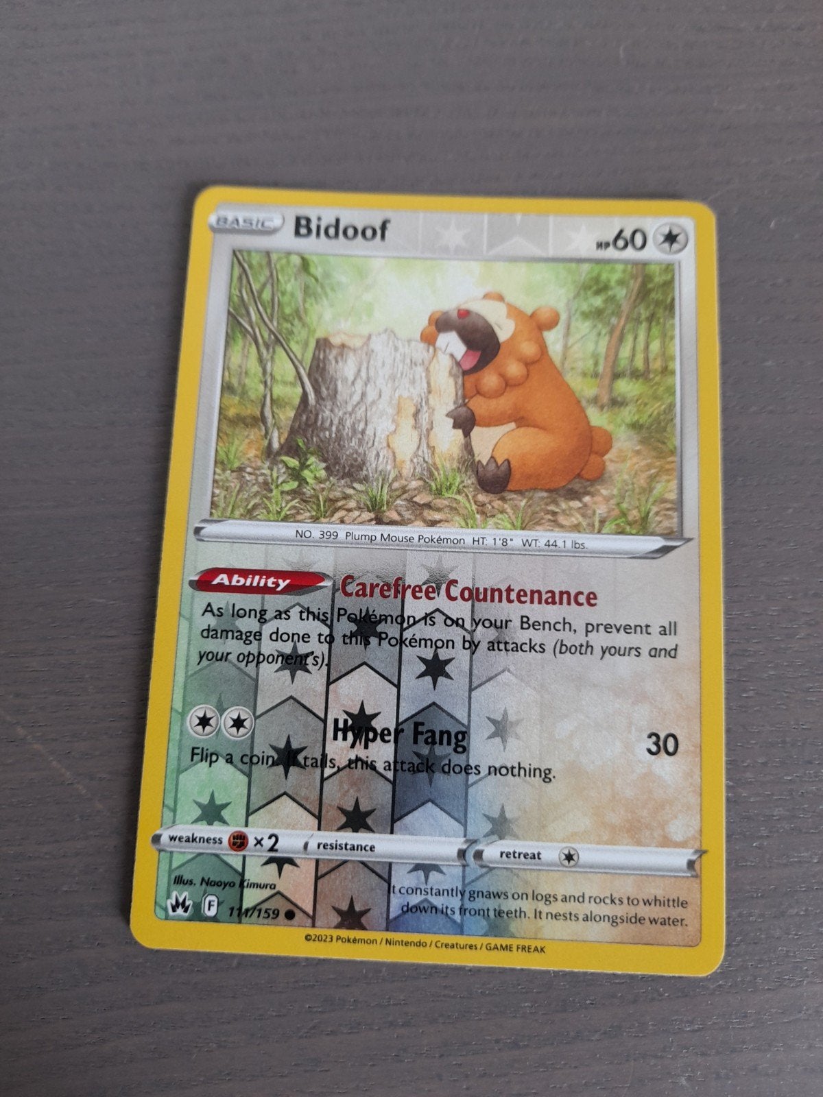 crown zenith 111/159 bidoof reverse, Ophalen of Verzenden, Gebruikt, Losse kaart, Foil