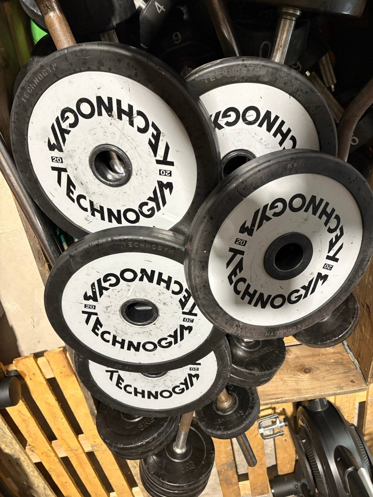 6 x 20 kg olympische halter schijven technogym, Sport en Fitness, Halterschijven, 6 x 20 kg, Gebruikt, Technogym