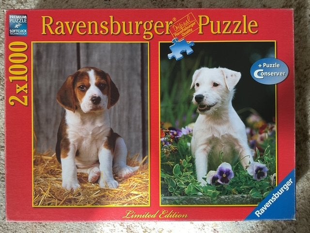 Legpuzzels Ravensburger 2x in box  hondjes.1000 stukjes, Ophalen of Verzenden, Zo goed als nieuw, Overige onderwerpen