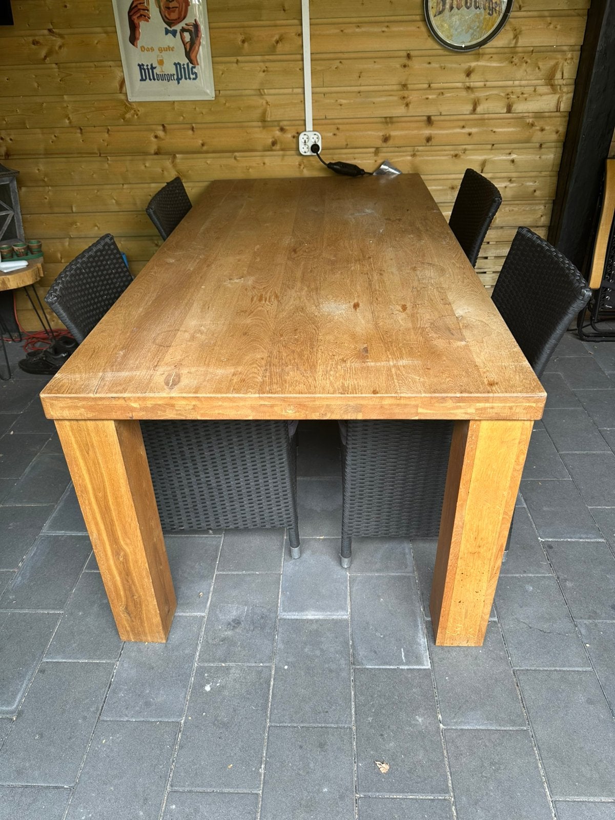 Eiken eetkamer tafel, Ophalen, 200 cm of meer, 50 tot 100 cm, Zo goed als nieuw