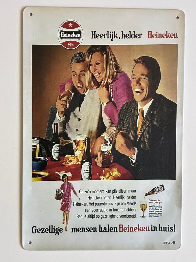 Oude reclame jaren 60 heineken metalen wandbord 20x30cm, Elspeet, Olt, Overige typen, Nieuw