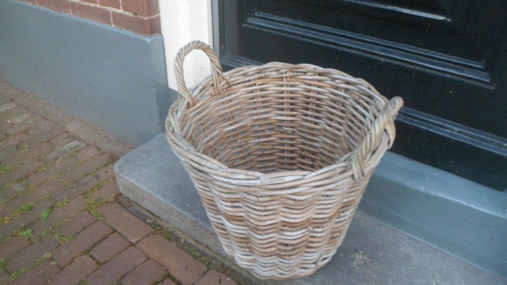 Vintage rieten mand / fruitmand / aardappelmand / bloempot, Gebruikt, Gevlochten, Mand, Rond