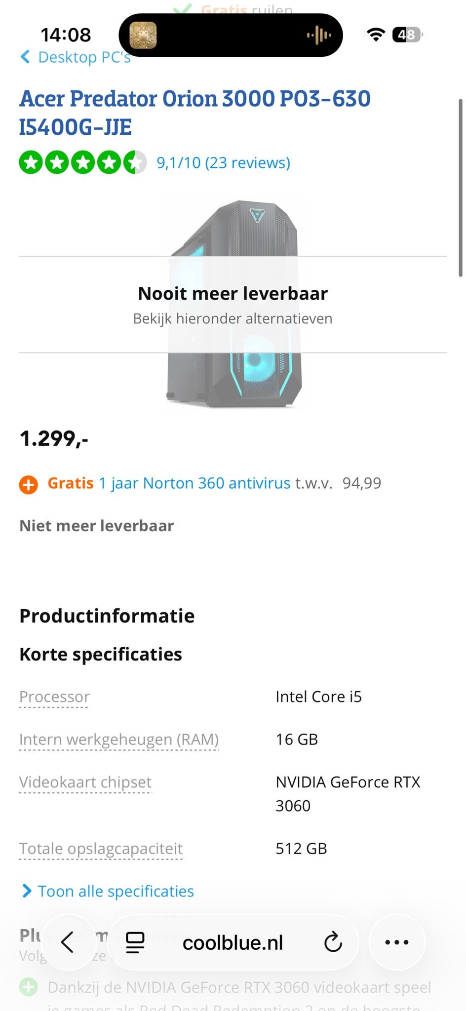 Acer Predator Orion 3000 Gaming PC, RTX 3060, i5 11, 2,5 TB, Computers en Software, Desktop Pc's, Zo goed als nieuw, 2 tot 3 Ghz