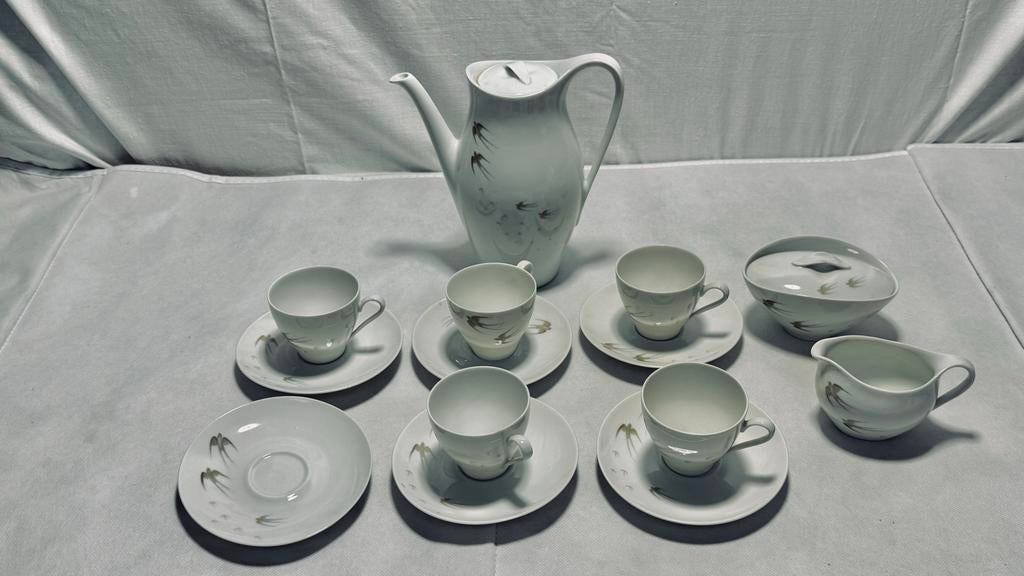 Vintage Eschenbach Bavaria koffieservies - Zwaluwen (14-deli, Antiek en Kunst, Antiek | Servies compleet, Ophalen of Verzenden