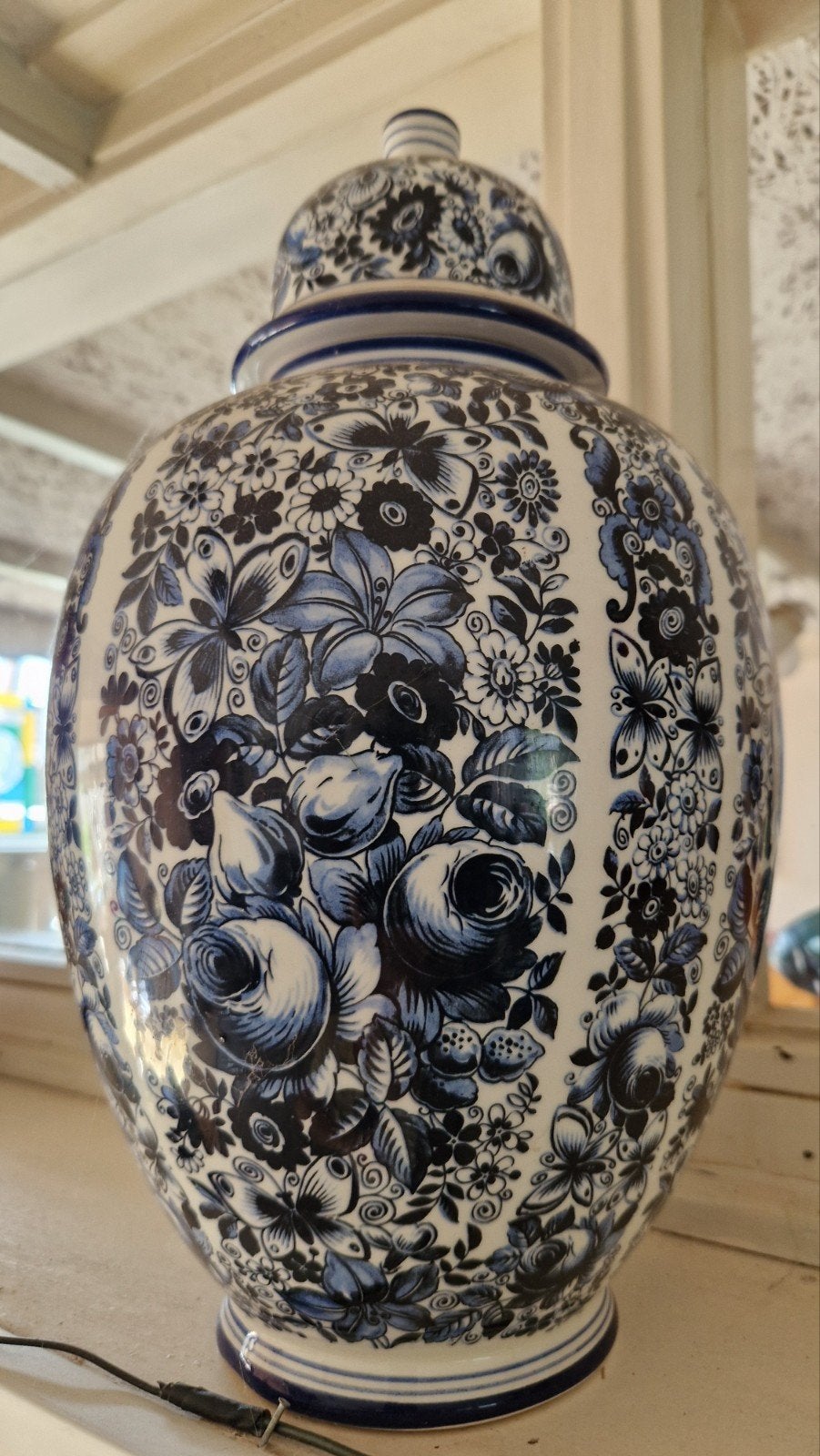 Prachtige Delfts Blauwe Gemberpot met Bloemenpatroon, Ophalen of Verzenden