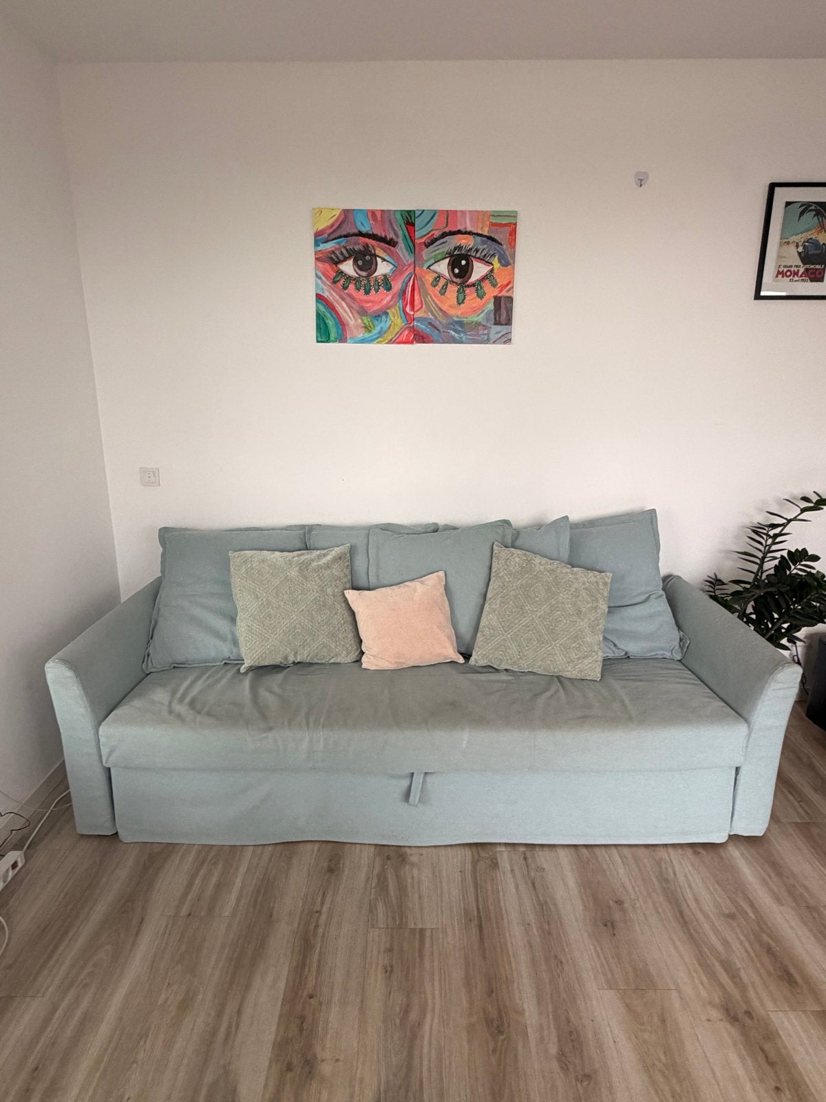 Comfortabele slaapbank met opbergruimte, Gebruikt, Blauw, Tweepersoons, Ophalen of Verzenden