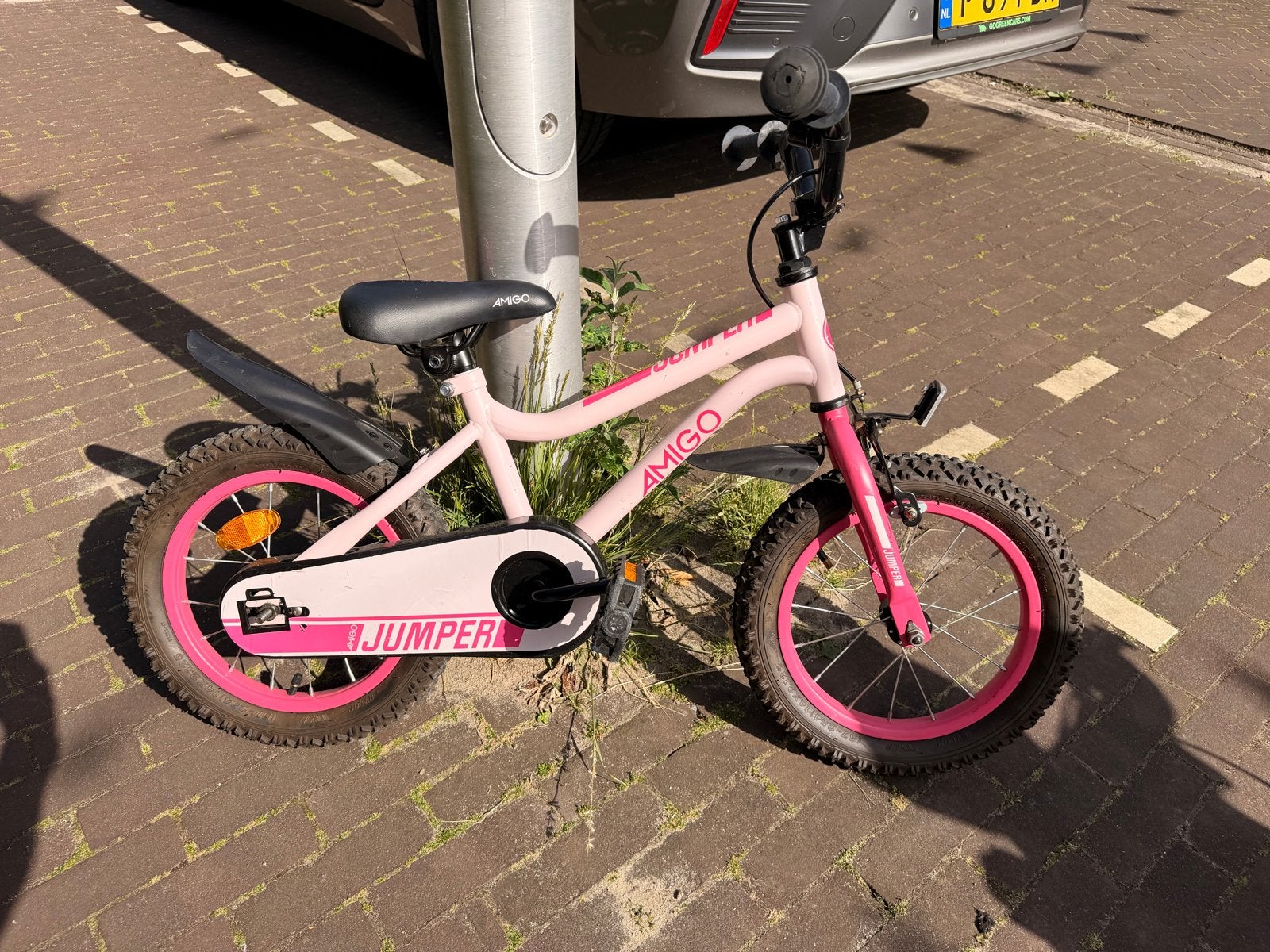Amigo Jumper kinderfiets 16 inch roze, Ophalen, Gebruikt, Terugtraprem, 16 tot 20 inch
