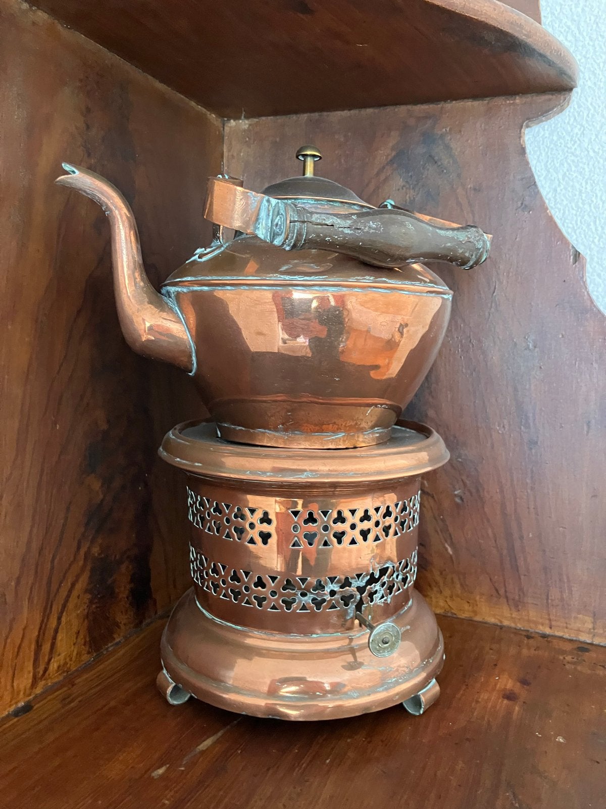 Antieke Koperen Theepot met Warmhouder, Antiek en Kunst, Ophalen of Verzenden, Koper