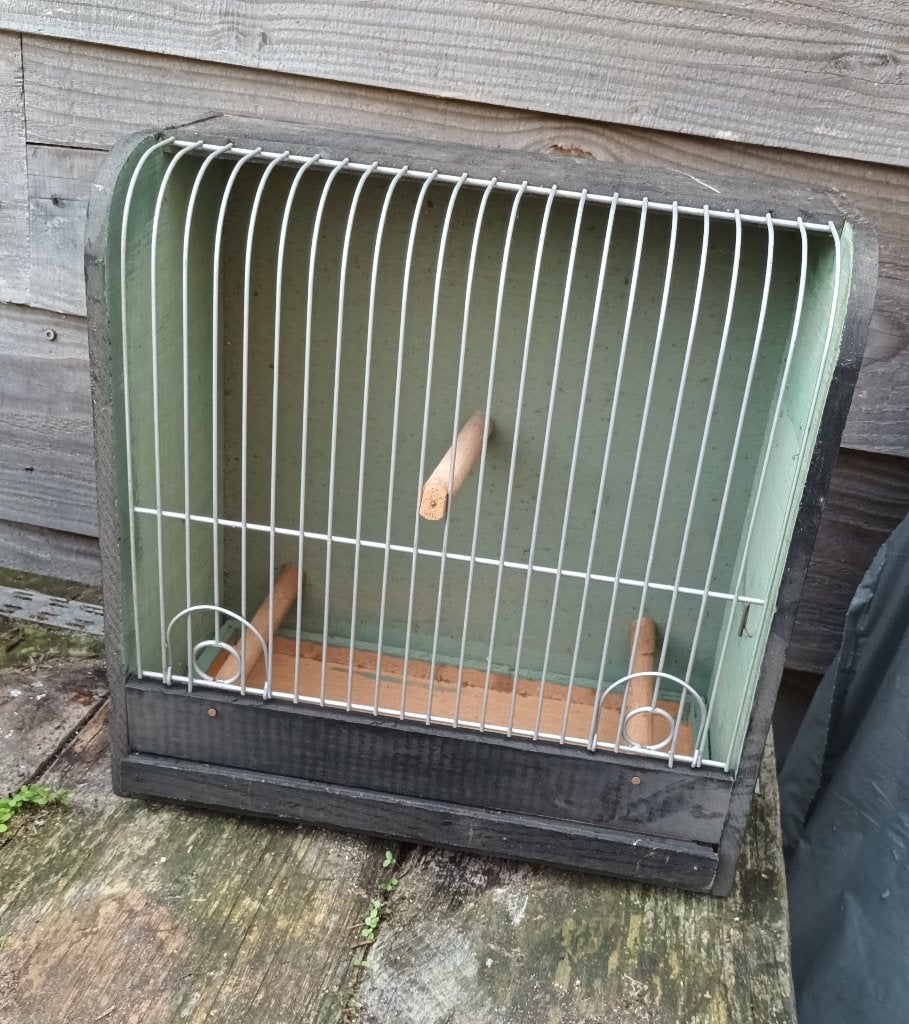 Oude vogel Vink Kanarie Parkiet transport vervoer kooi, Ophalen of Verzenden, Zo goed als nieuw, Metaal, Vogelkooi