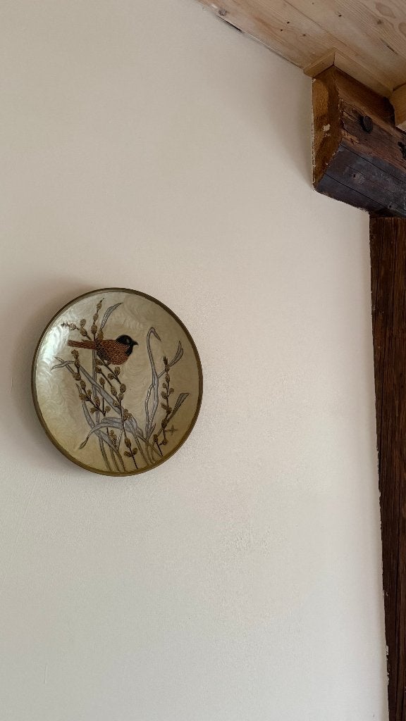 vintage wand decoratie met vogel – messing, Vintage, Gebruikt, Beige, Ophalen of Verzenden