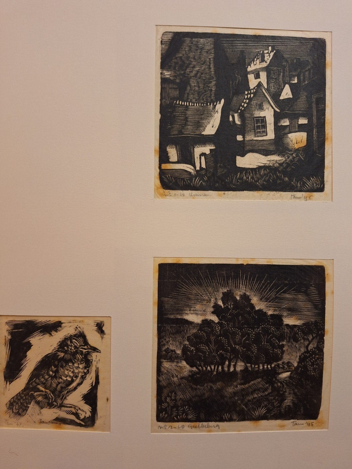 3x Houtsnede van Tamboer: Huis, Landschap en Vogel, Ophalen of Verzenden, Houtsnede, Landschap, Origineel