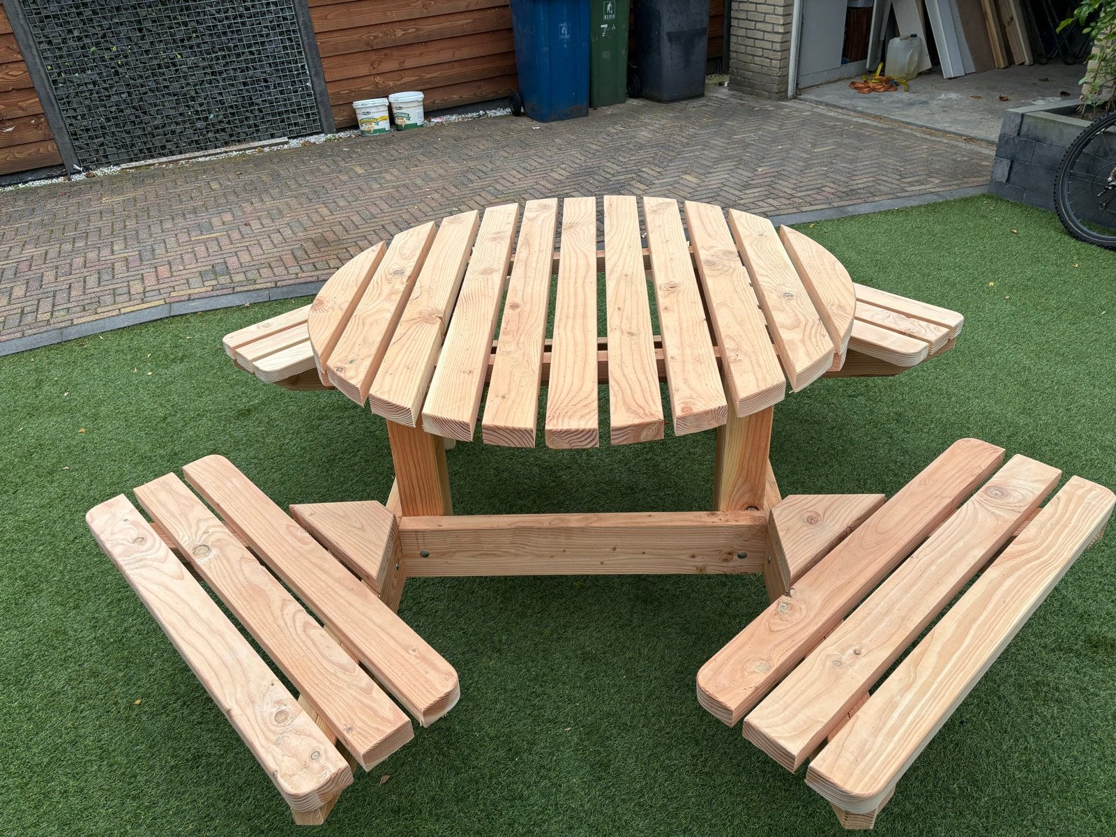 Houten picknicktafel rond -  nieuw, Ophalen, Zo goed als nieuw, Rond, Hout