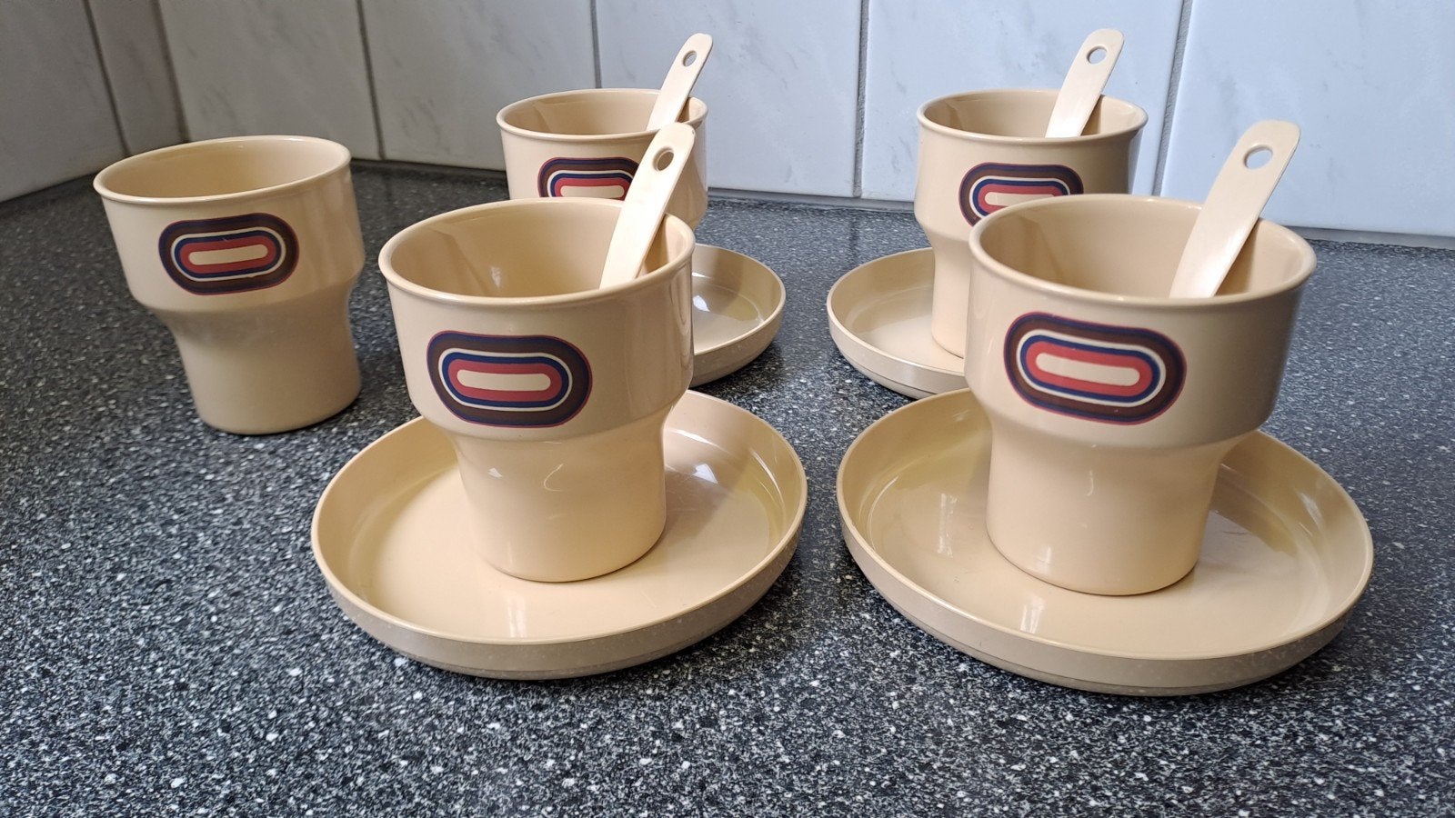 Vintage Mepal Rosti bekers en schotels, jaren '70, Info@mepal.com, Overige materialen, Zo goed als nieuw, Overige stijlen