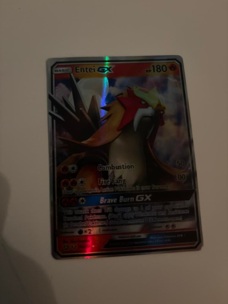 Pokemon kaart Entei GX, Ophalen of Verzenden, Gebruikt, Losse kaart, Foil