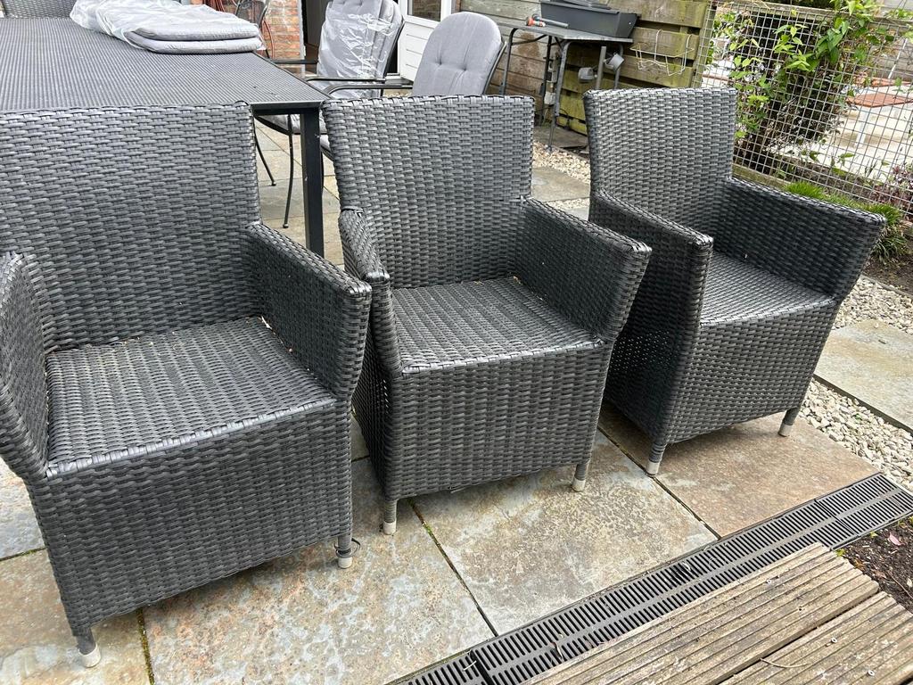 6 Wicker tuinstoelen - Grijs, Ophalen, Gebruikt, Wicker