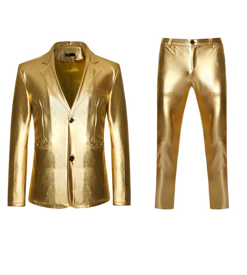Heren gouden kostuum pak blazer goud colbert broek feest, Verzenden, Nieuw, Overige maten, Goud