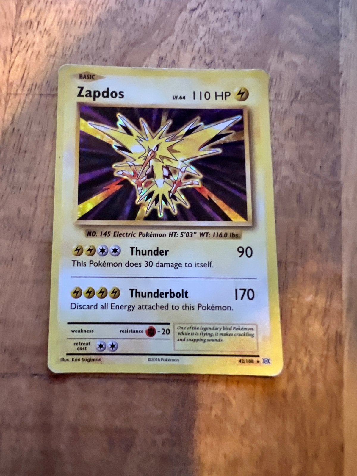 Zapdos 42/108 Pokemon Kaart, Ophalen, Zo goed als nieuw