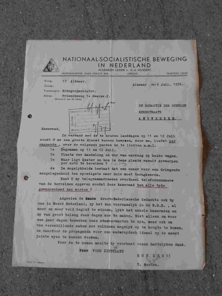 ederland Collaboratie NSB Document Mussert 1940 1945, Verzenden, Overige typen