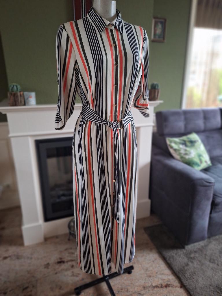 K-Design jurk creme met zwart groen oranje strepen L, K-design, Verzenden, Wit, Maat 42/44 (L)
