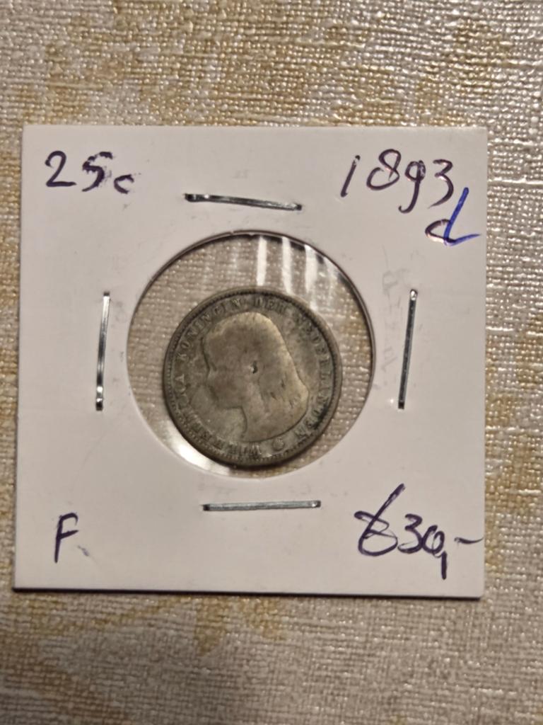 Zilveren 25 cent 1893d, Koningin Wilhelmina, Postzegels en Munten, Munten | Nederland, Zilver, 25 cent, Ophalen of Verzenden, Koningin Wilhelmina