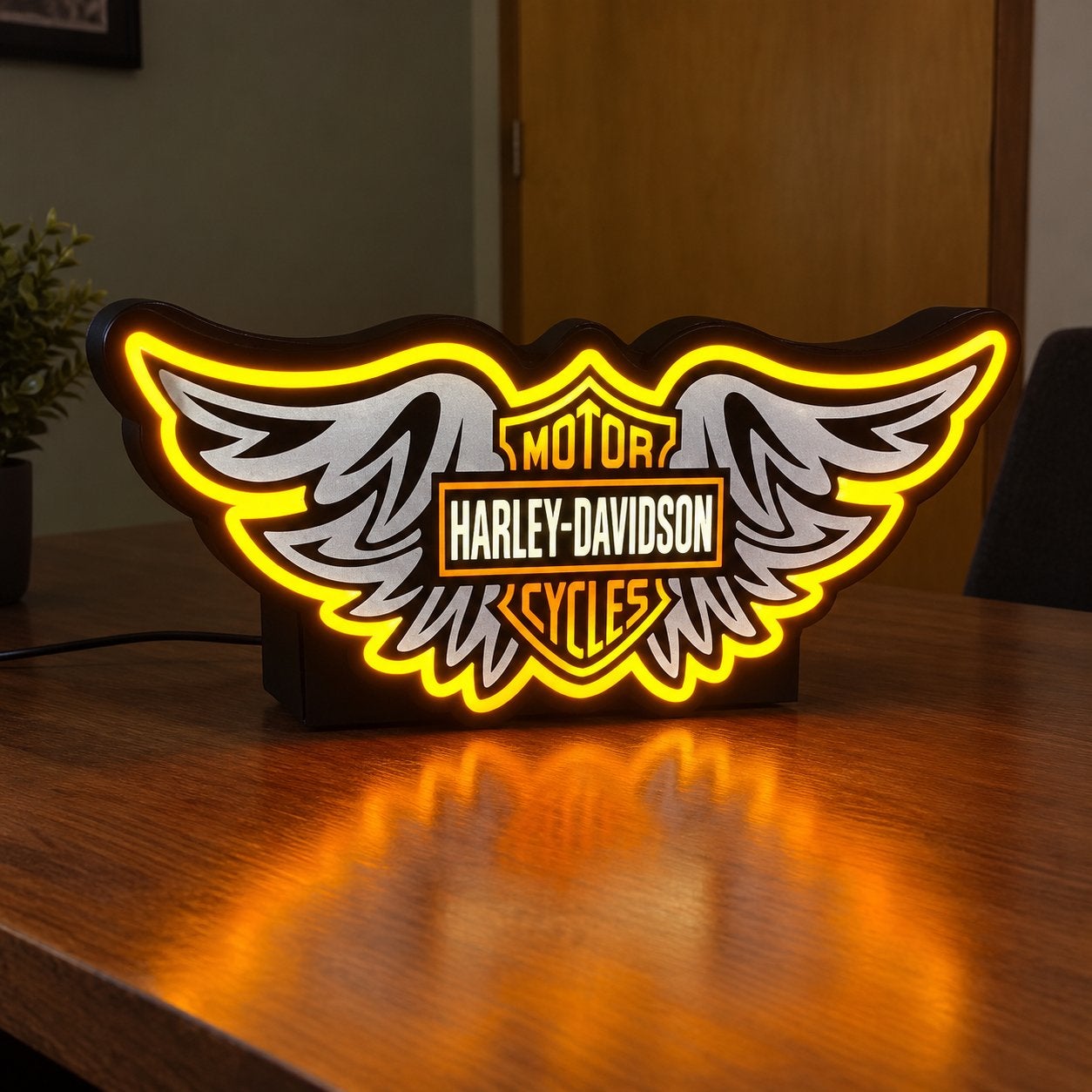 Harley-Davidson Neon LED Verlichting - Motor Cycles Logo, Vintage, Zwart, Nieuw, Kunststof