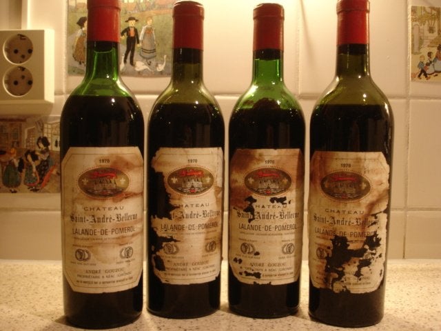 Château Saint-André-Bellevue, Lalande-De-Pomerol 1970 (4 fl), Ophalen, Frankrijk, Zo goed als nieuw, Rode wijn