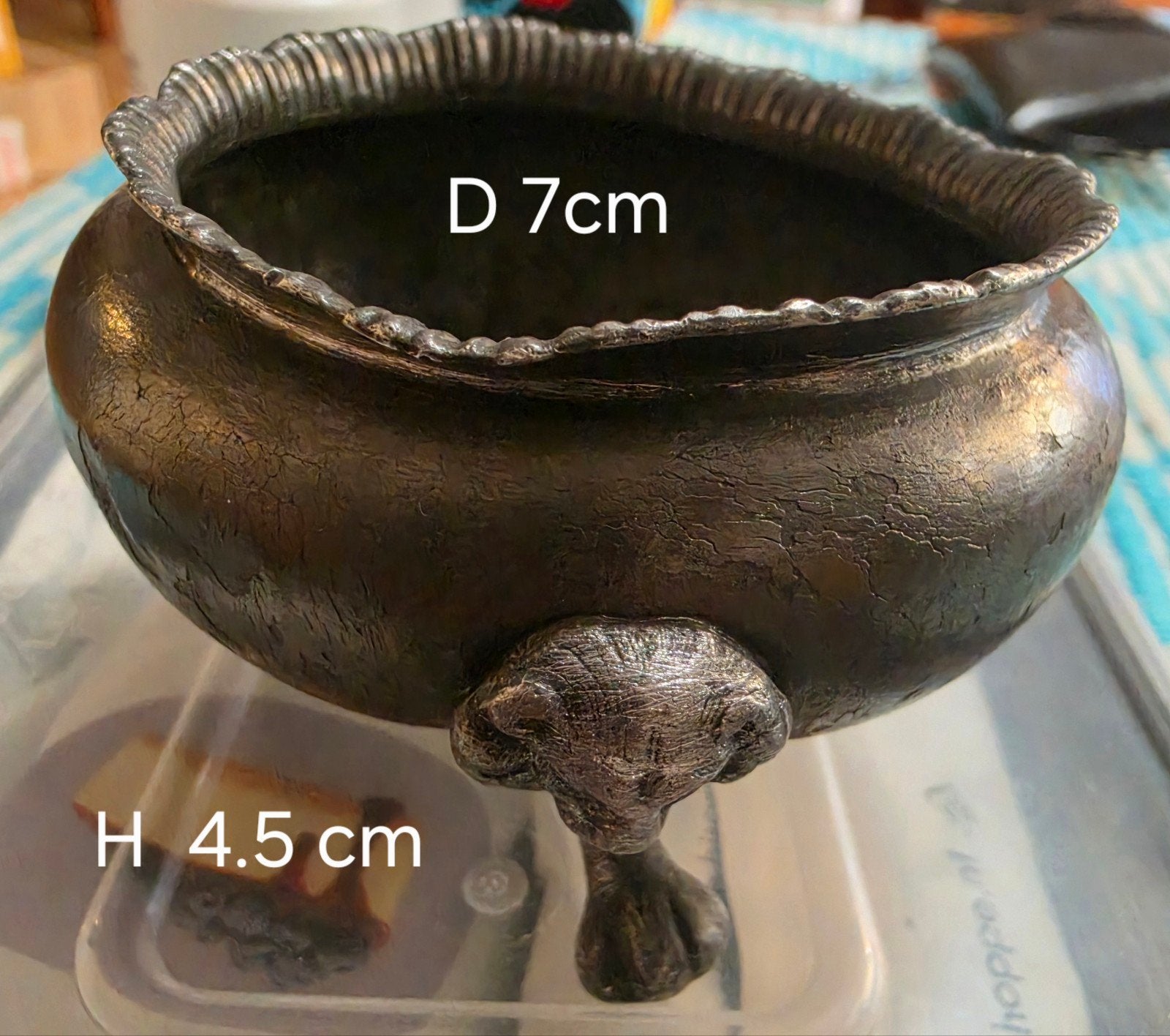Antieke tinnen Pot met Leeuwenpoten - D 7cm H 4.5cm, Ophalen of Verzenden