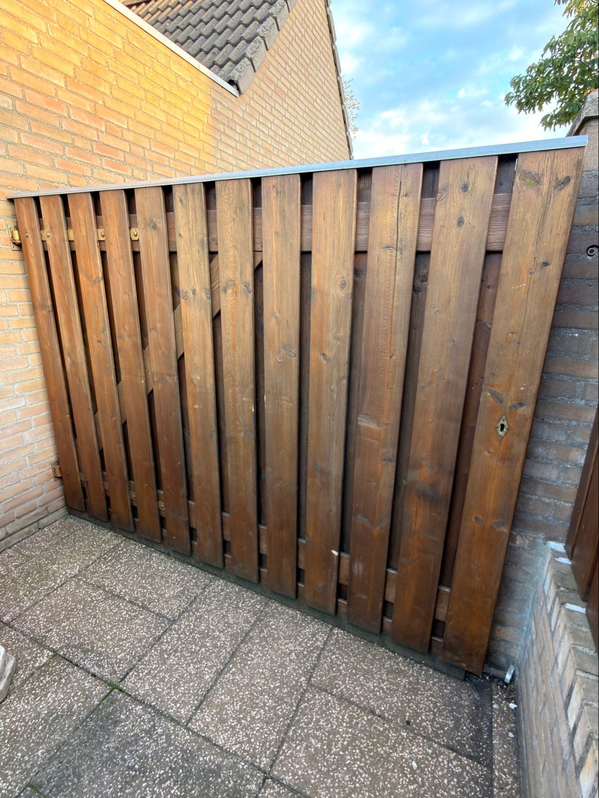 Tuin Poort hout 2x (220x170 cm) + Aluminium dak (fietsenhok), Tuin en Terras, Ophalen, Zo goed als nieuw, 150 tot 200 cm, Hout