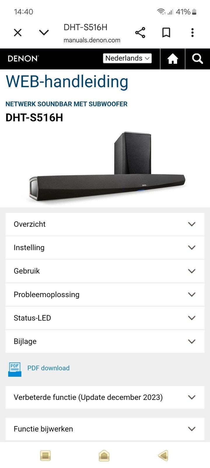 Denon DHT-S 516h Soundbar met sub woofer., Ophalen, Bluetooth, Gebruikt