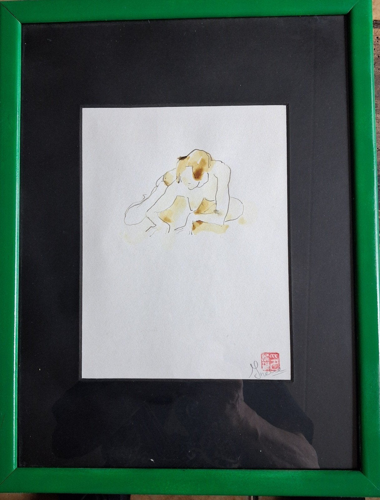 Naaktmodel.  Aquarel. Ingekleurde pentekening.  * Zie tekst, Antiek en Kunst, Ophalen, Overig onderwerp, Papier/karton, Gelimiteerde oplage