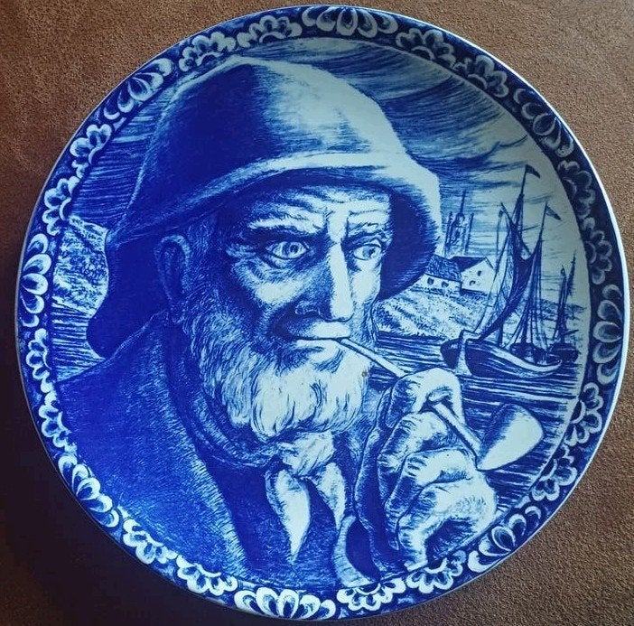 Boch La Louviere Delft wandbord visser 25 cm, Ophalen