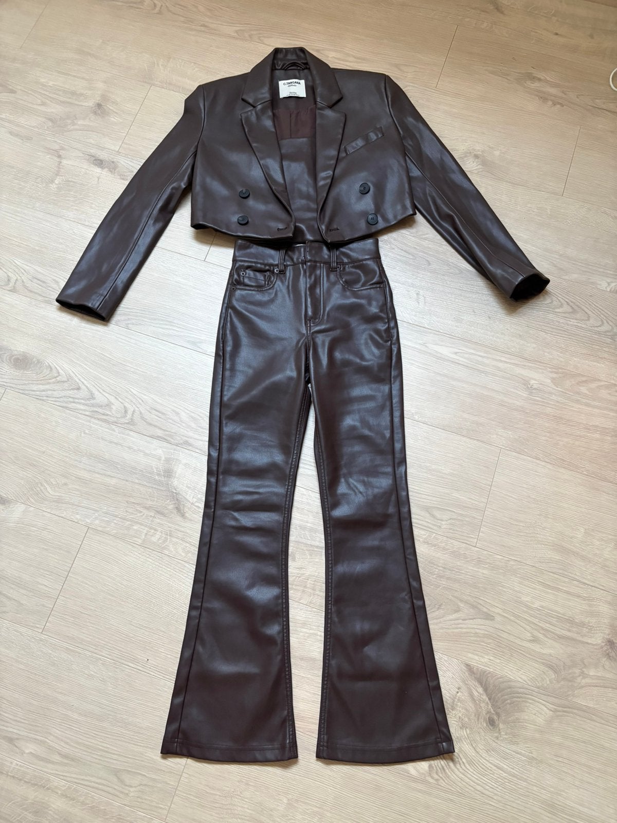 Bershka leer bruin pak Xs, Verzenden, Zo goed als nieuw, Maat 34 (XS) of kleiner, Bruin