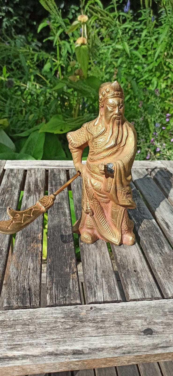 Chinees beeld van krijger met wapen, goudkleurig, Ophalen, Goud, China, Metaal