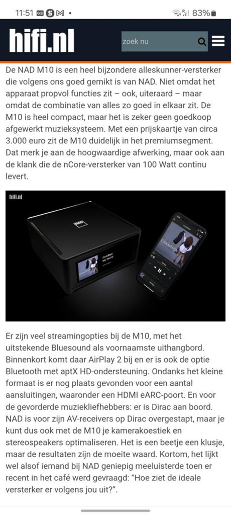 NAD m10 tekoop, Ophalen, Zo goed als nieuw, Overige merken