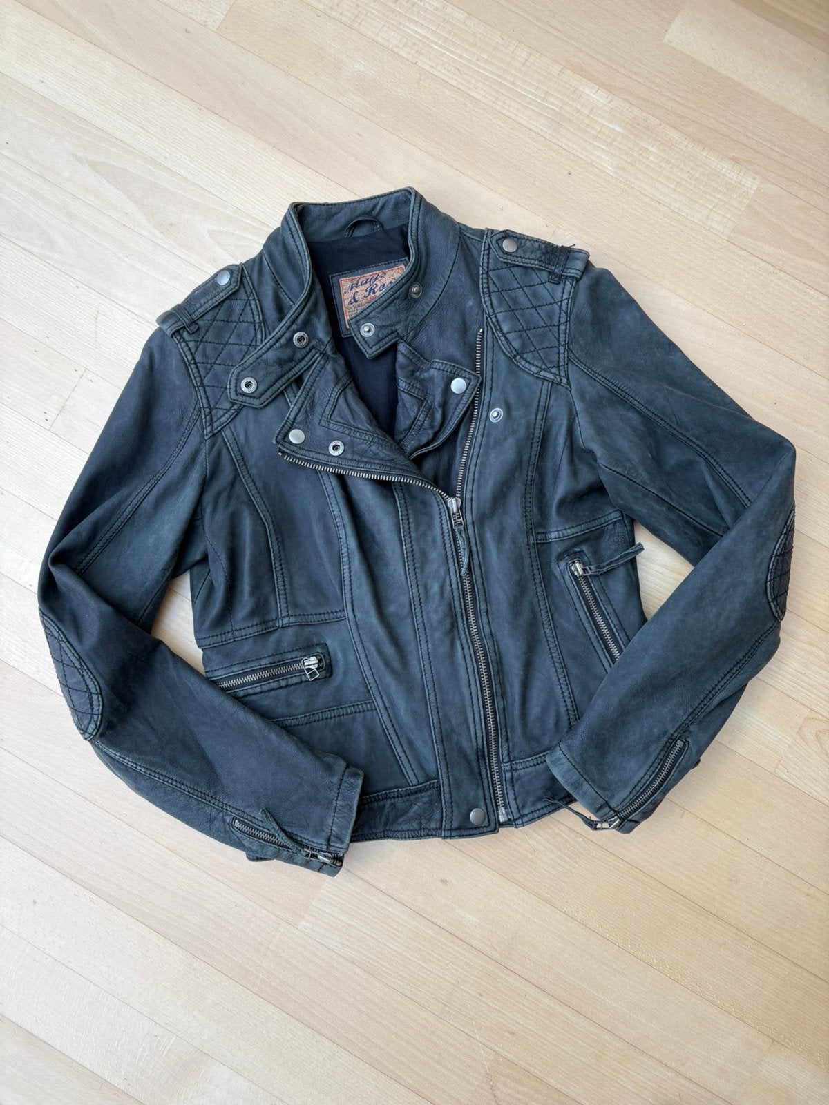 Zwart leren bikerjack Mary & Rose maat M, Ophalen of Verzenden, Zo goed als nieuw, Maat 38/40 (M), Zwart