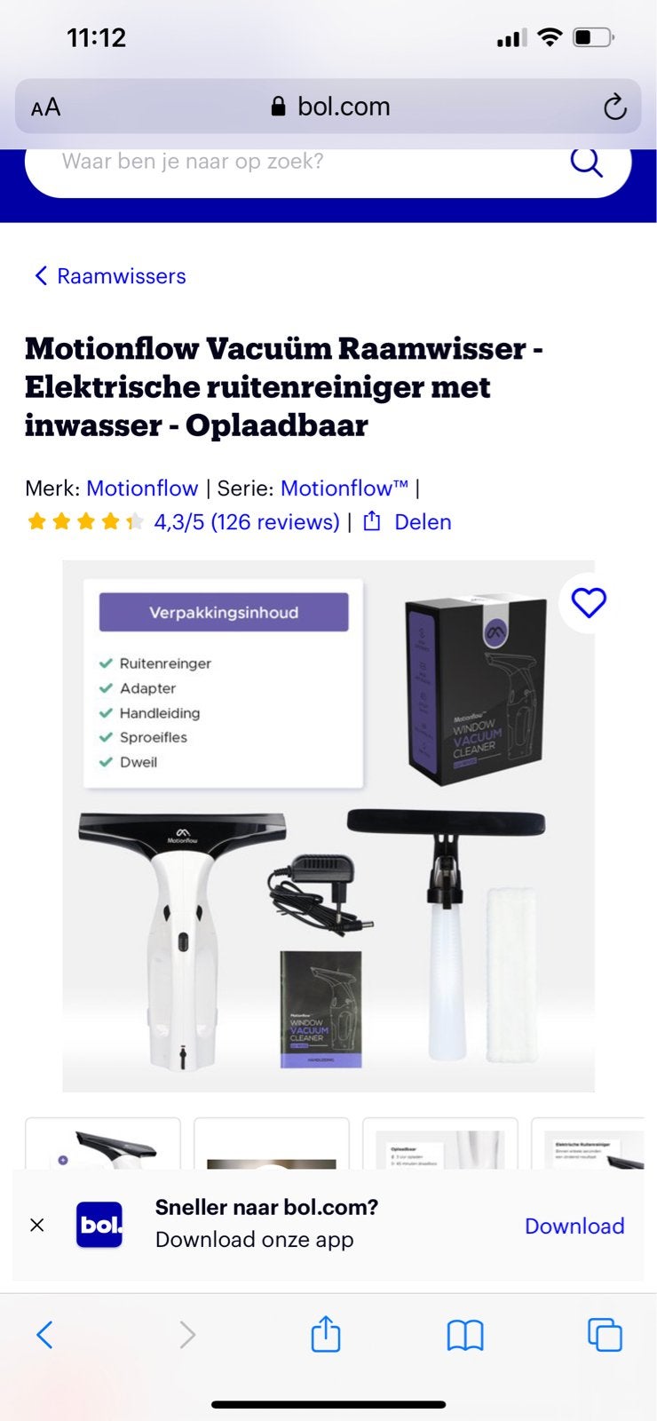 Motionflow Vacuüm Raamwisser - Elektrische ruitenreiniger, Ophalen of Verzenden, Raamwisser of Trekker